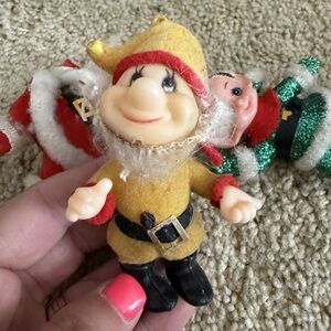 Vintage Christmas Flocked Plastic Dwarf  Ornament Hong Kong